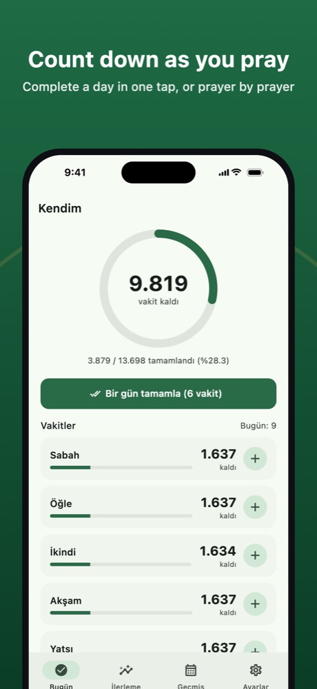 The Today screen with the remaining count